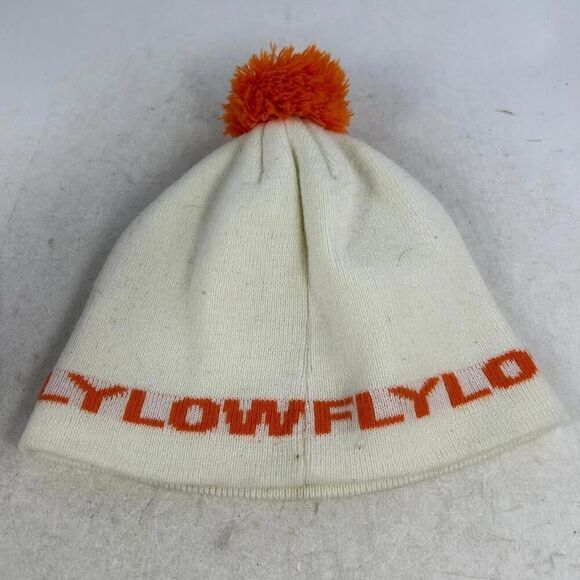 FLYLOW Pom Beanie Hat Cap Women's Ski Snowboard OSFM White Orange Beanies Hats - Picture 9 of 10